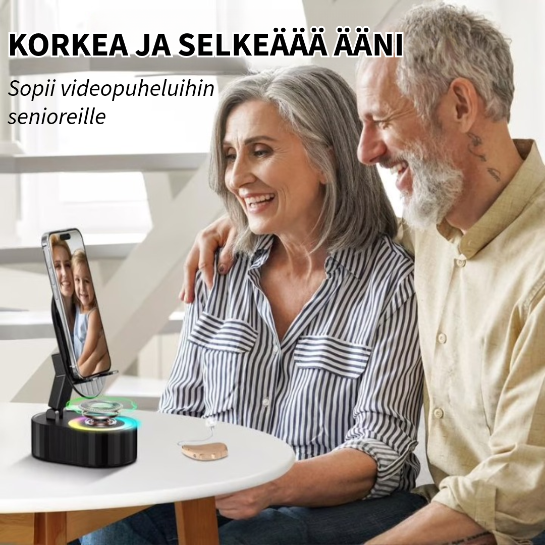 Puhelinteline, jossa on sisäänrakennettu kaiutin ja powerbank