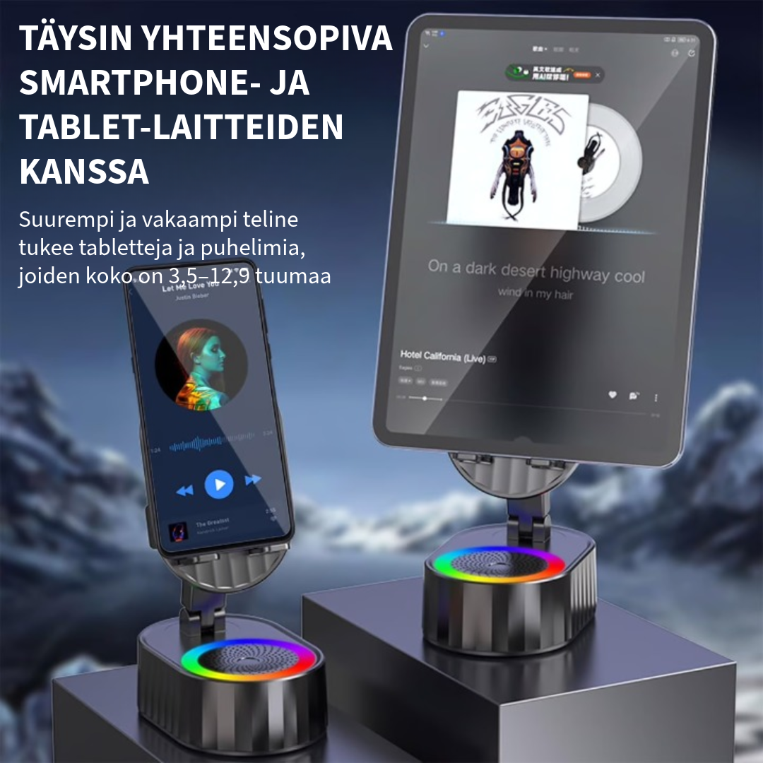 Puhelinteline, jossa on sisäänrakennettu kaiutin ja powerbank