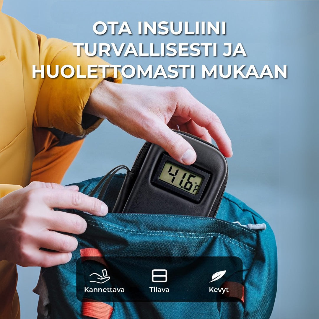 Insuliinikylmälaukku lämpötilanäytöllä