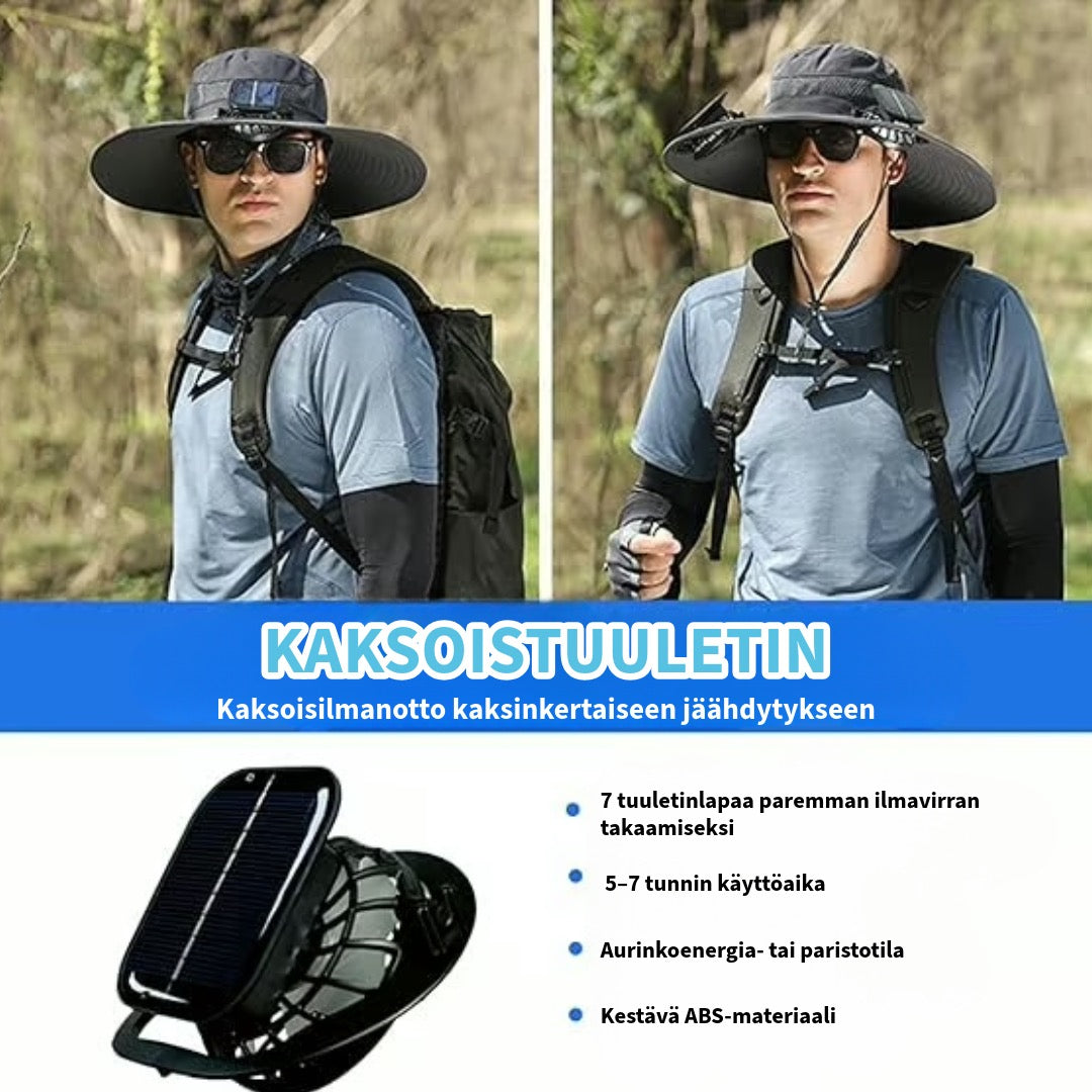 Erittäin kevyt aurinkohattu tuulettimella